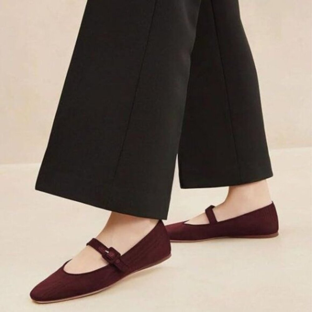 Miss Left Dark Red Buckle Strap Mary Janes Round Toe Ballet Flats Dance Shoes